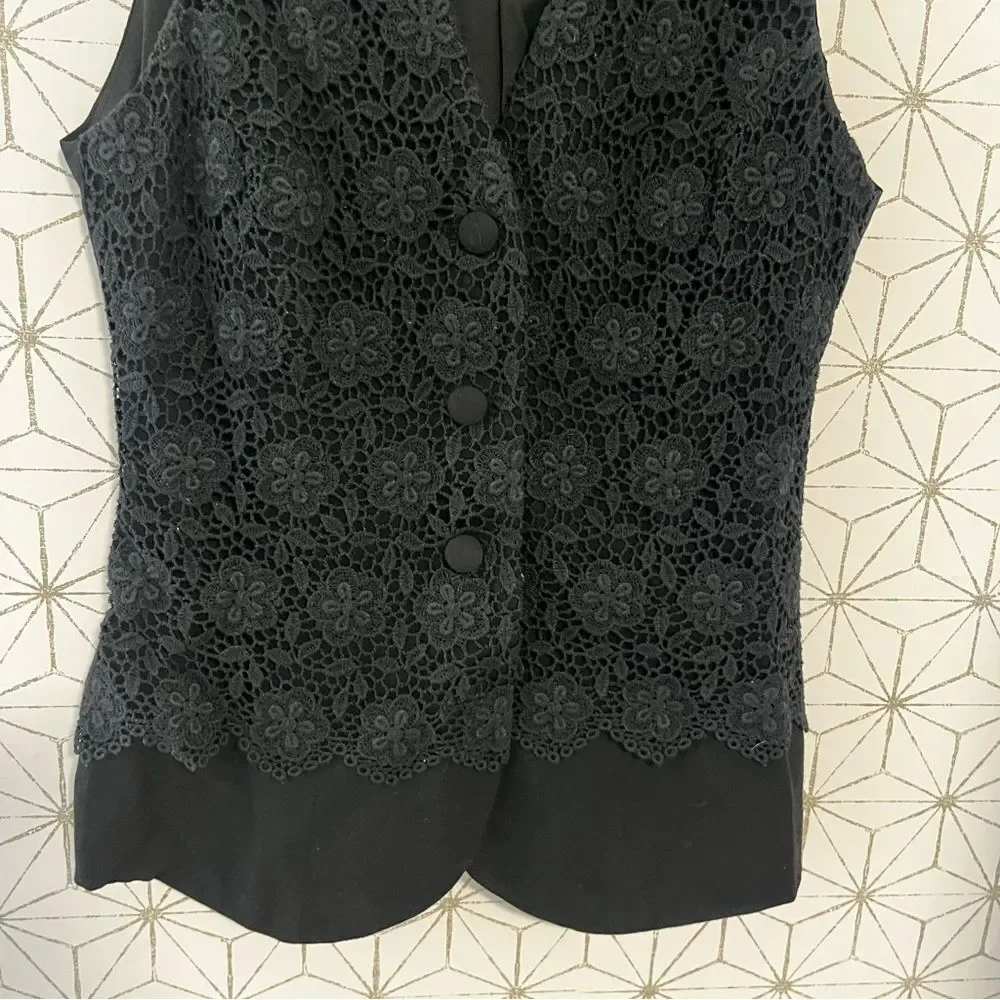 Vintage Lace Long Vest Black